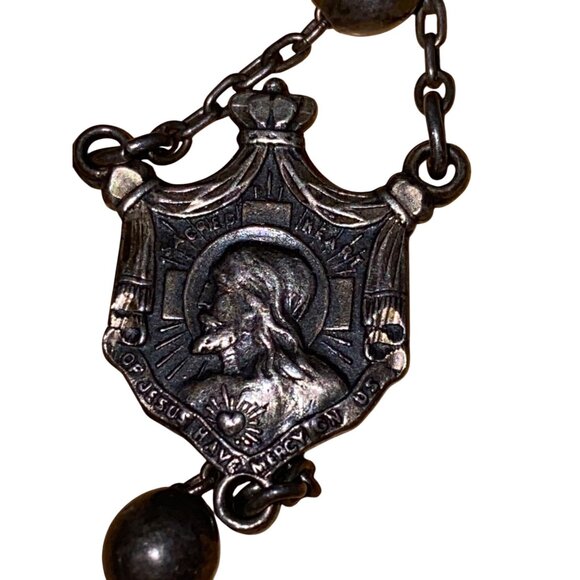 Vintage Sterling Silver Catholic Rosary With Crucifix & Virgin Mary Centerpiece - Picture 12 of 15